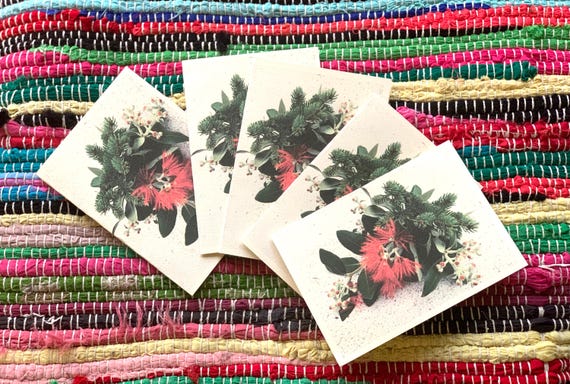 Red Christmas flowers cards pack of 5