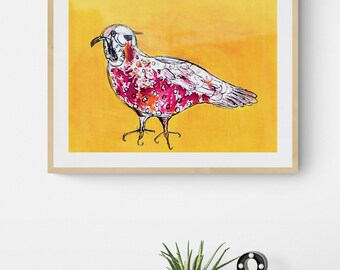 red polka dot bird framed art print