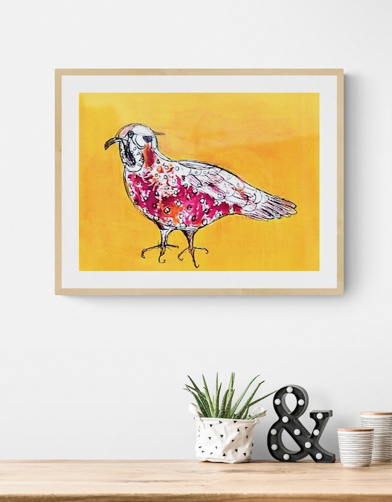 Red Polka Dot bird framed art print