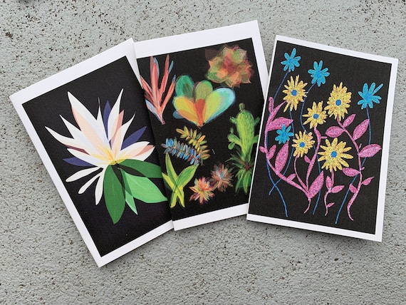 Water lilies Succulents and Daisies pack of 3 greeting cards
