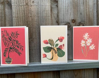 Date Palm, Roses and Daisies Pack of 3 greeting cards