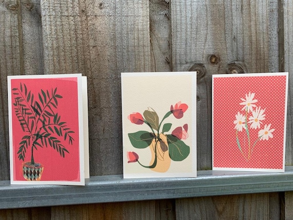 Date Palm, Roses and Daisies Pack of 3 greeting cards
