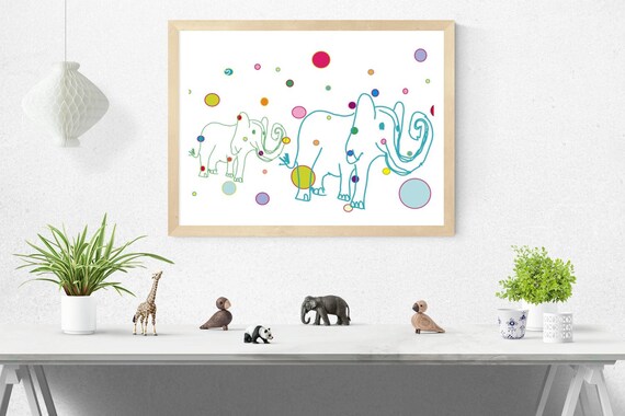 White spotty elephants art print