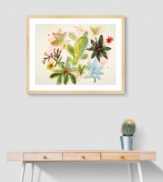 A gaggle of succulents framed art print