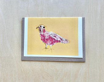 Red Polka dot bird  blank greeting card