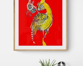 Posing yellow bird framed art print