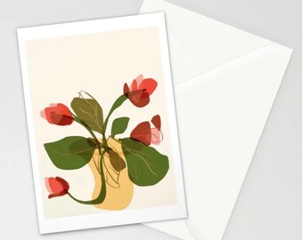 Roses in vase  blank greeting card