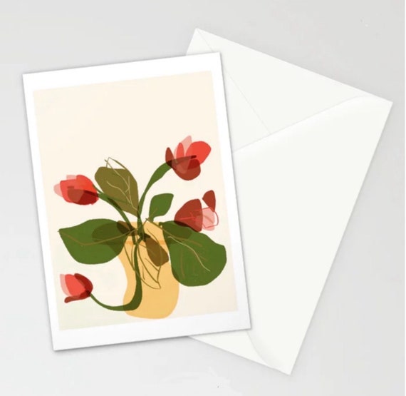 Roses in vase  blank greeting card