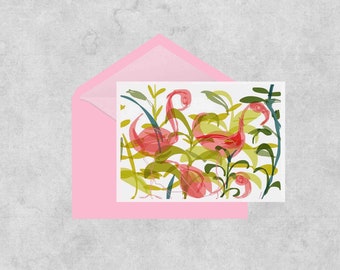 Pink flamingos greeting card