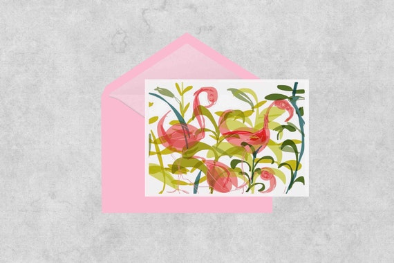 Pink flamingos greeting card
