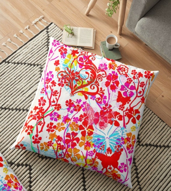 pink butterflies throw pillow  16x16" 41x41cm