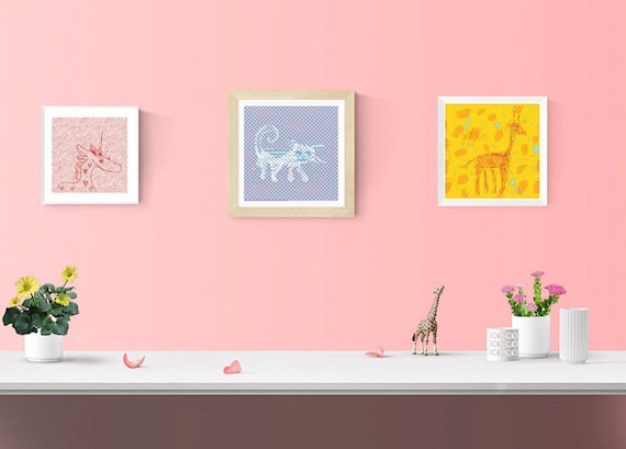 Cat Art Print: Colorful Framed Wall Art, Nursery Decor