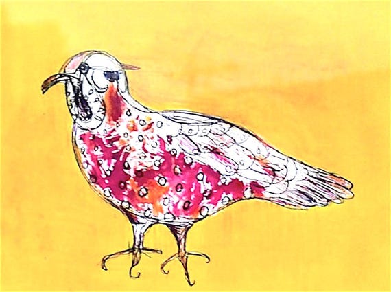 Red Polka dot bird  blank greeting card