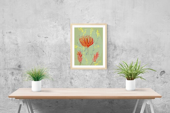 Grevillia and bottlebrush floral  art print