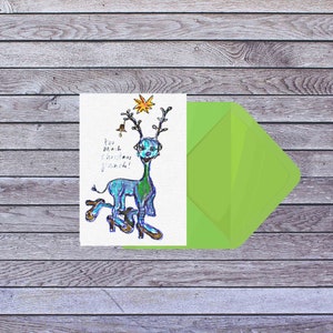 Blaue Reindeer Weihnachtskarte Feier Grußkarte A6 leer innen