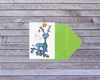 Blue Reindeer Christmas card