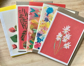 A bunch of florals palm and hearts greeting cards pack of 5