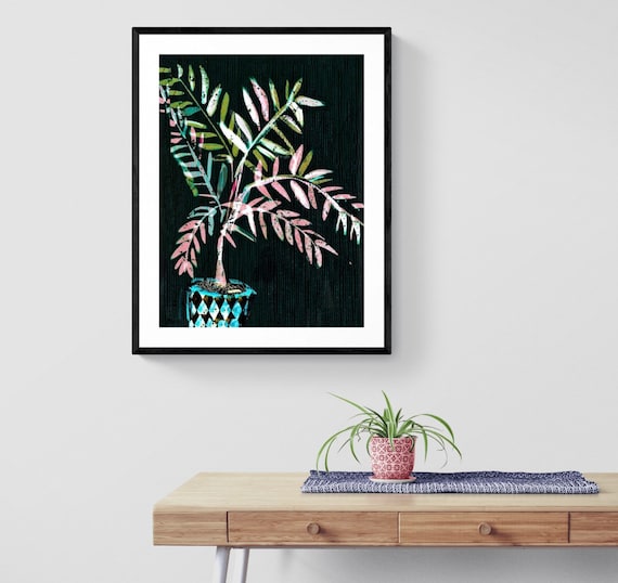 Black Date palm framed art print