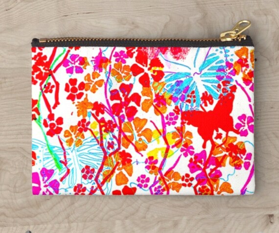 Pink Butterflies Fabric Pouch: Zipped Bag Insert, Phone Wallet