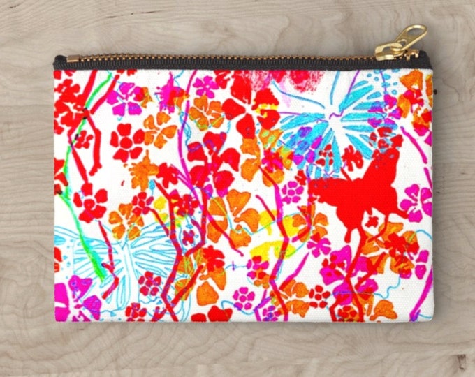 Pink Butterflies fabric pouch bag insert zipped fabric bag oil pouch coin purse fabric phone wallet
