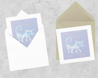 Spotty Cat square greeting card 12x12cm