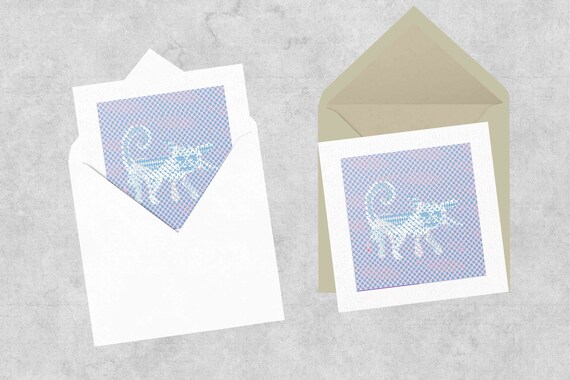 Spotty Cat square greeting card 12x12cm