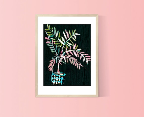 Black Date palm framed art print