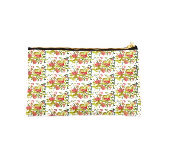 Flamingo Zipper Pouch: Floral Bird Cosmetic Bag, Organizer (24 x 15 cm)