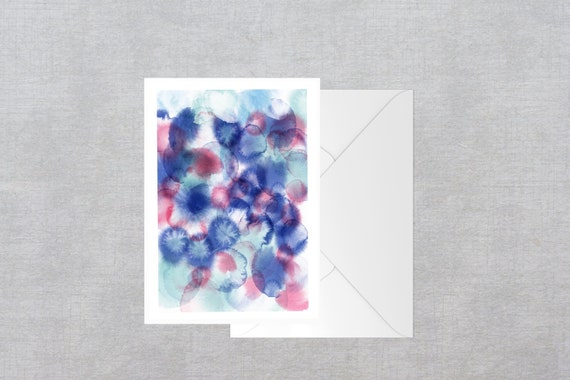 Blue and Pink ink spots blank greeting card
