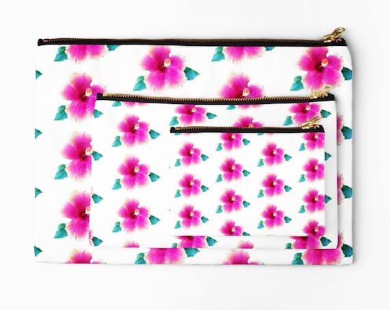 Hibiscus fabric pouch