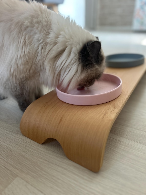 Katzen Futterplatz | gebogener Napfstnder aus Buche, erhht fr Katzen  oder kleine Hunde | Futterstation von Phinias Place - Etsy.de