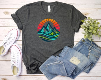 Sunny Mountain Range Women's T-Shirt, Nature Graphic Tee, Outdoor Shirt, Hiking Gift, Adventure Clothing