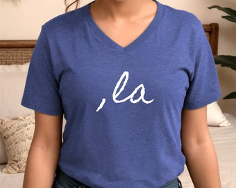 Komma La, stemshirt, V-hals dames, T-shirt, shirt met korte mouw, casual top, damest-shirt, grappig gezegde, inspirerend gezegde, kamala
