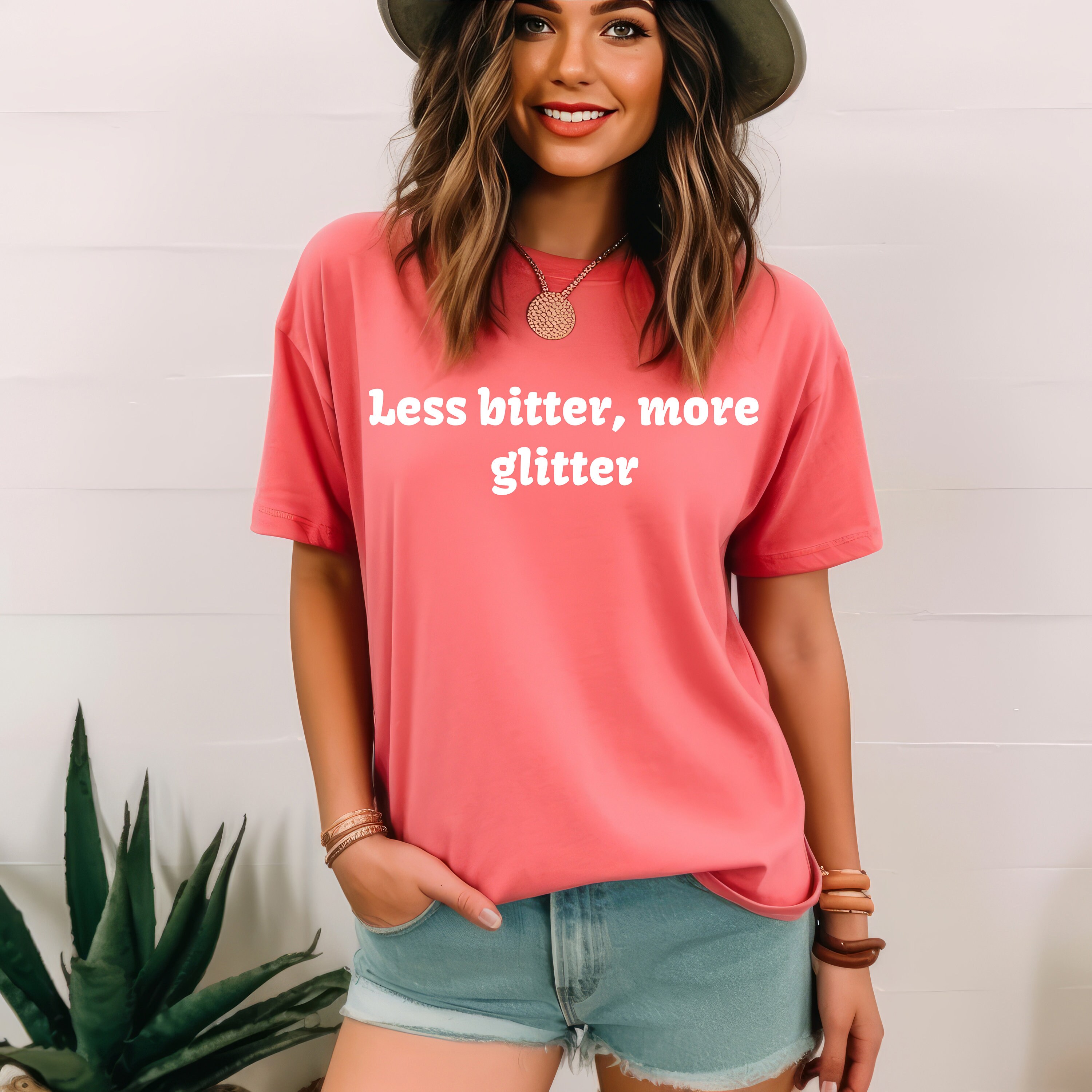 more glitter less bitter dress Bitter, Dyed T-shirt, Playful Women's T-shirt, Cute Graphic Tee, Short Sleeve Shirt, Casual Top, Weekend Wear Women Dresses