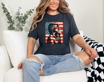 4 juli dames T-shirt, Amerikaanse vlag Tee, vierde juli top, patriottische kleding, Merica, dames zachte tshirt, Bella Canvas, 4 juli tee