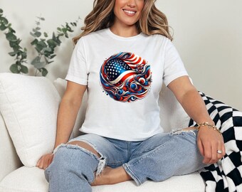 4 juli dames T-shirt, T-shirt Amerikaanse vlag, top van 4 juli, patriottische kleding, Merica, zachte dames-T-shirt, Bella Canvas, T-shirt van 4 juli