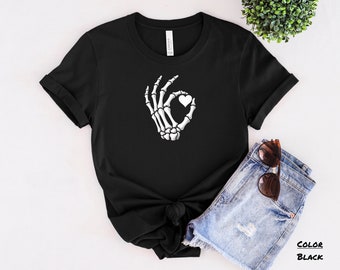 Skeleton Hand Heart Tee, Halloween Shirt, Unisex T-shirt Costume, Day of the Dead Top, Goth Clothing, Womens Tee,