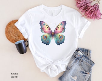 Camiseta de mariposa monarca para mujer, camiseta gráfica de insectos, camisa amante de la naturaleza, top inspirado en la naturaleza, regalo para ella, camisa de manga aleteo