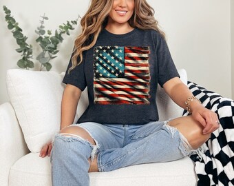 4 juli dames T-shirt, T-shirt Amerikaanse vlag, top van 4 juli, patriottische kleding, Merica, zachte dames-T-shirt, Bella Canvas, T-shirt van 4 juli