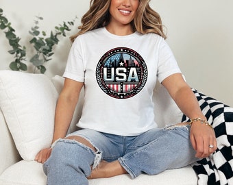 4 juli dames T-shirt, Amerikaanse vlag Tee, vierde juli top, patriottische kleding, Merica, dames zachte tshirt, Bella Canvas, 4 juli tee