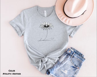 Camiseta de mujer Miminalist Vintage Daisy, camiseta floral, camisa de flores retro, regalo de margarita, camiseta de primavera