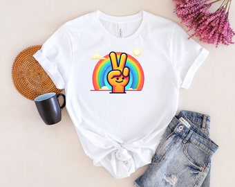 Peace Sign Women's T-shirt, Cute Graphic Tee, Short Sleeve Shirt, Casual Top, Weekend Wear, Womens tshirt
