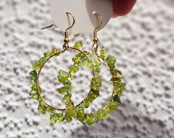 Criollas elegantes, plata de ley 925 bañada en oro con preciosa piedra natural peridoto