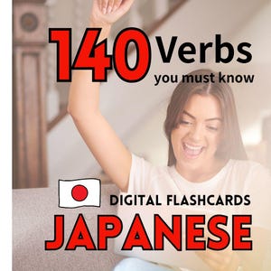 140 Japanese Verbs Digital flashcard English -Japanese, Japanese - English Vocabulary Practice Bundle 5 Sets Japanese Language for Beginners
