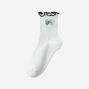 Women Socks Breathable & Comfortable Soft Cotton Black Bow and Ruffle Design