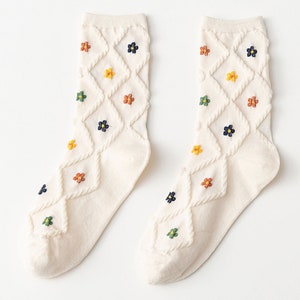 Trendy Women Floral Diamond Pattern Socks | Chic Embroidered Cute & Comfy  Socks in 6 Color Variants | Breathable | Gift | Stylish | Summer