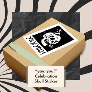 Linocut Skull Sticker: Morbid Birthday Halloween Party Decoration