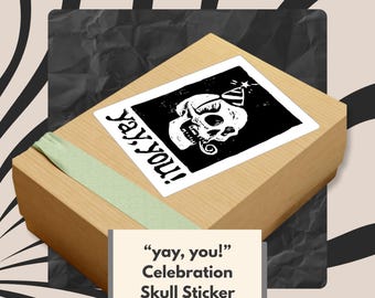 Linocut Skull Sticker: Morbid Birthday Halloween Party Decoration