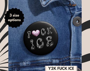 Fake ICE Pin Button Y2K Chrom Herz Style - Anti ICE Anti Trumpf Chinga La Migra Fake Trumpf Button Chinga Tu MAGA Demonstration Pin