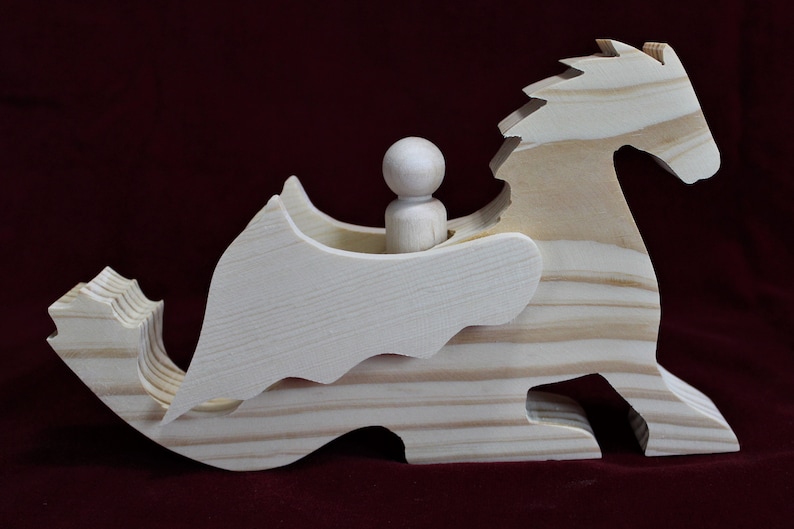 Winged Dragon with Rider, Unfinished Pine image 6